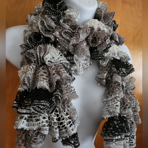 Crochet Ruffle Scarf Handmade - Picture 8 of 9